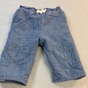 GAP - 3-6M Blue plush lined Denim jeans with Heart Patches